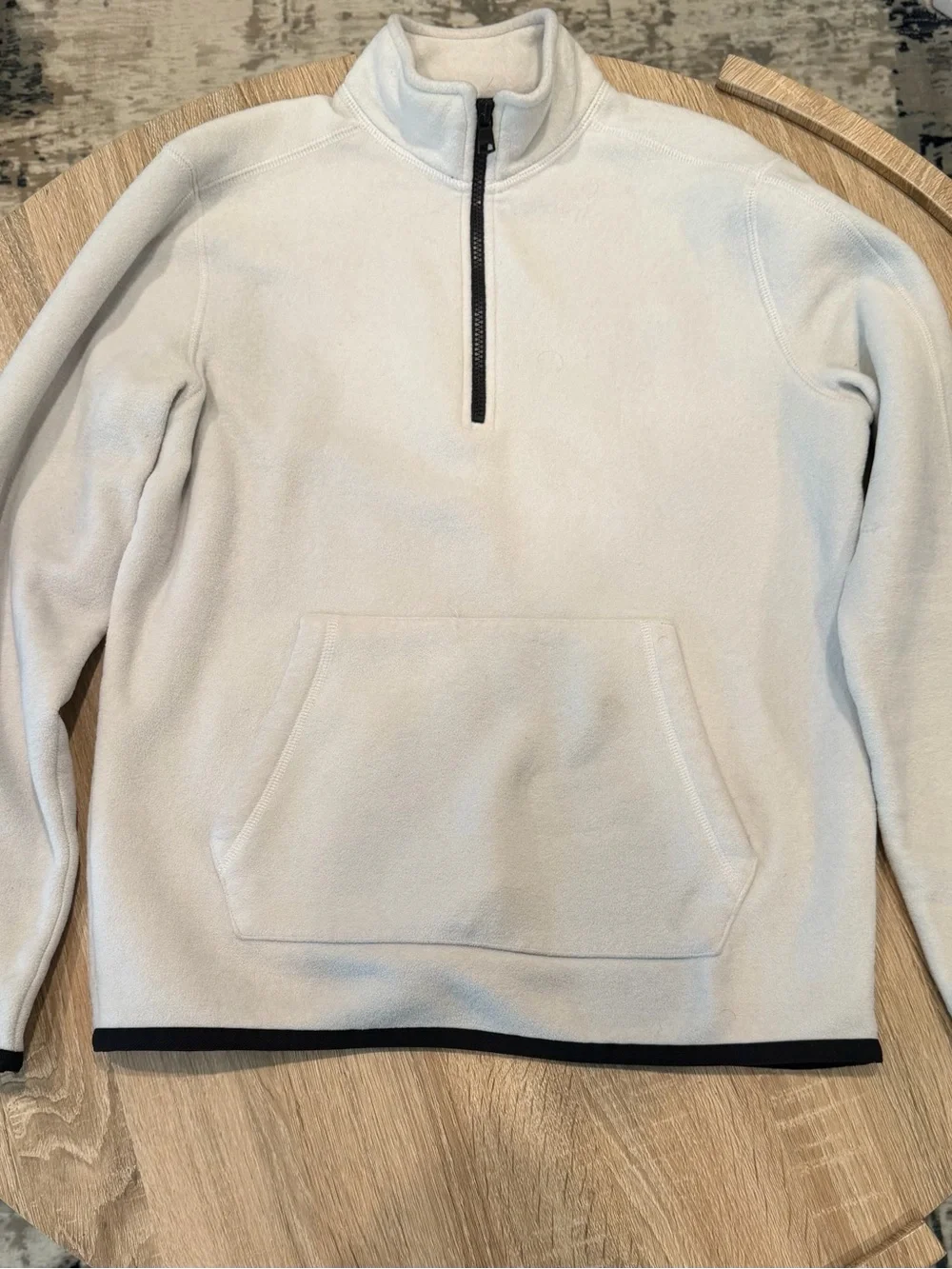 Banana Republic Cream Half-Zip Fleece Pullover with Contrast Trim